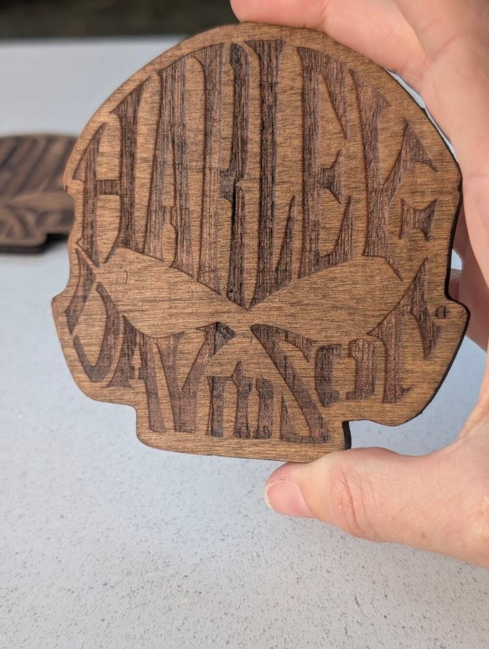 Harley Davidson Coasters Set of 3 Wood Burned Skull